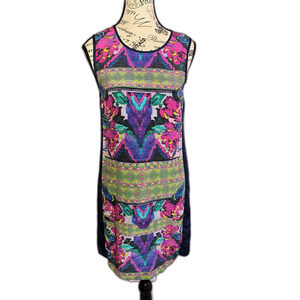 Anthropologie Kachel bagan shift sleeveless Silk mini dress bold artzy size 2